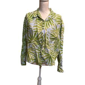 Sigrid Olsen Tropical Print Long Sleeve Button Up Linen Blouse Size Large‎